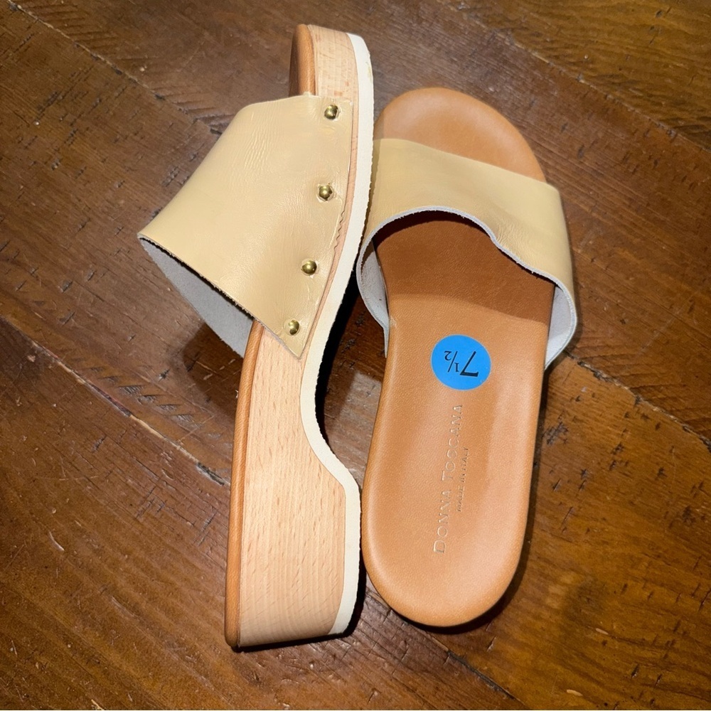 Donna Toscana Tan Slides/Heel leather upper size 7.5 made in Italy - Picture 7 of 12